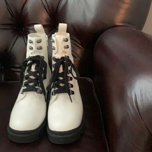 BP White Platform Boots With Black Laces